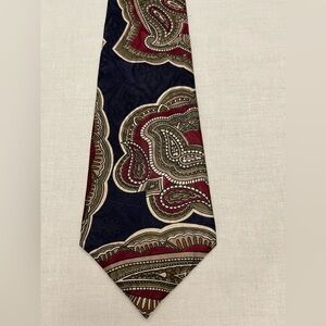 Don Loper Classic Vintage Paisley Tie in Dark Blue, Burgundy, and Cream